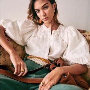 Sezane White Ecru Anton Blouse Shirt